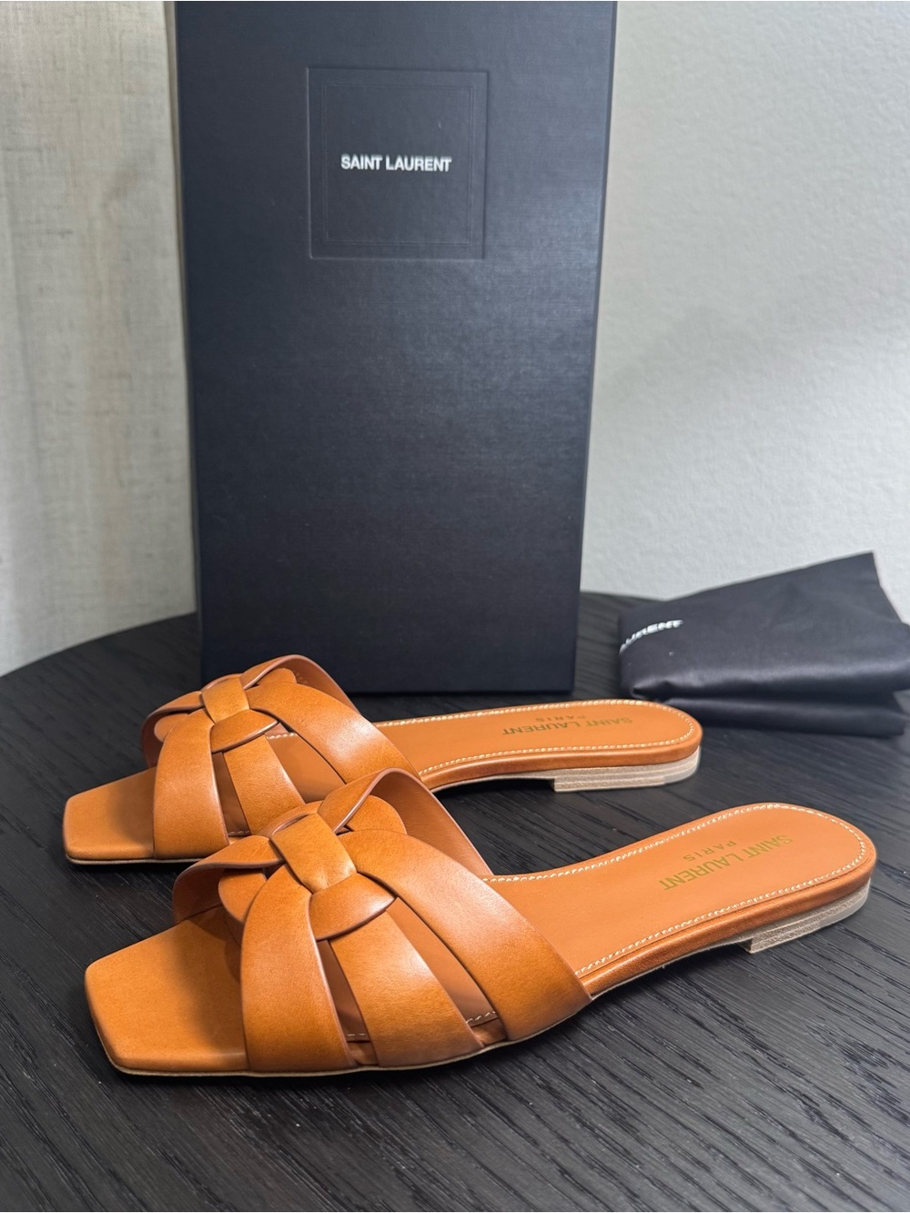 Saint Laurent YSL Tribute Nu Pieds Sandals Leather Brown 37.5
